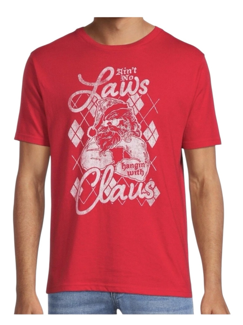 Men’s Christmas T-Shirt “Ain't No Laws hangin’ with Claus” Red